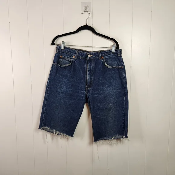 Vintage Levis 619 Jean Shorts Jorts Cutoffs Frayed Dark Festival Orange Tab 31 - Picture 9 of 9